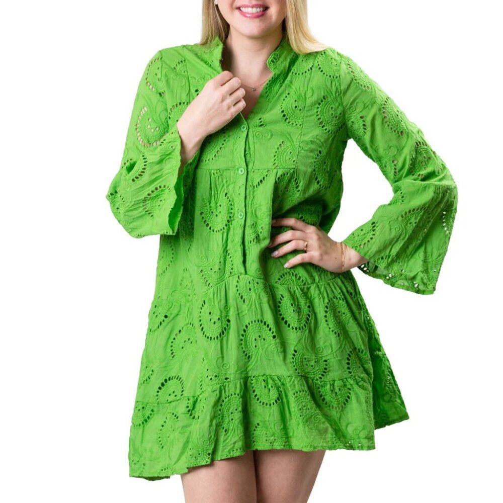 🔥 4 for $20 DEAL 🔥 Green Eyelet Embroidered Mini Dress – Size M